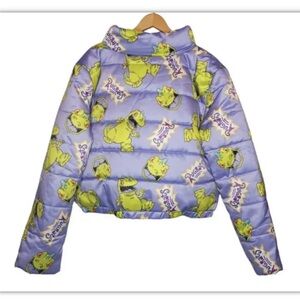 Nickelodeon Puffer Jacket Coat RugRats Reptar Dinosaur Purple Size mefium Unisex